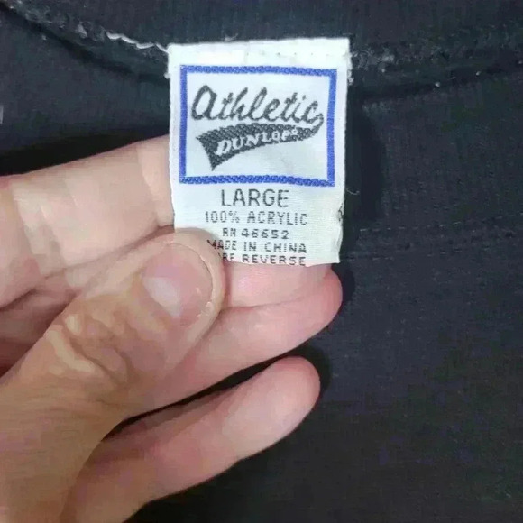 VTG 90s Dunlop Broad Striped Sweatshirt Adult LG Black Yellow Blue Crewneck - Picture 2 of 3